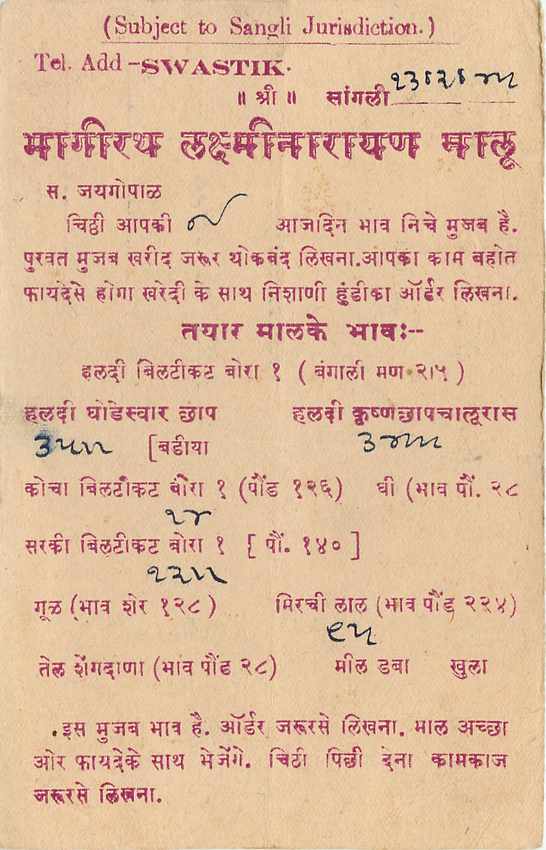 Inde India Cover Card Postal Stationary — Verso