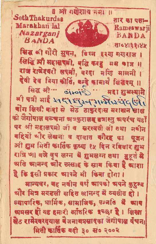 Inde India Cover Card Postal Stationary — Verso