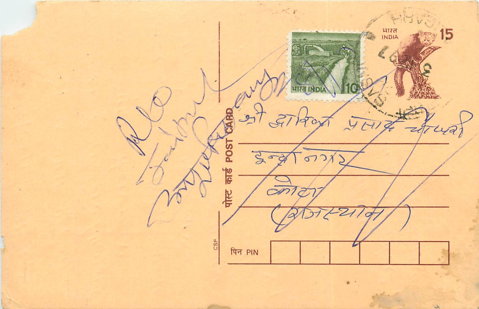 Inde India Cover Card Postal Stationary Singe Monkey Lemurien