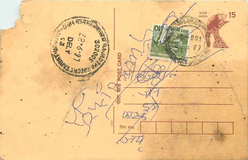 Inde India Cover Card Postal Stationary Singe Monkey Lemurien