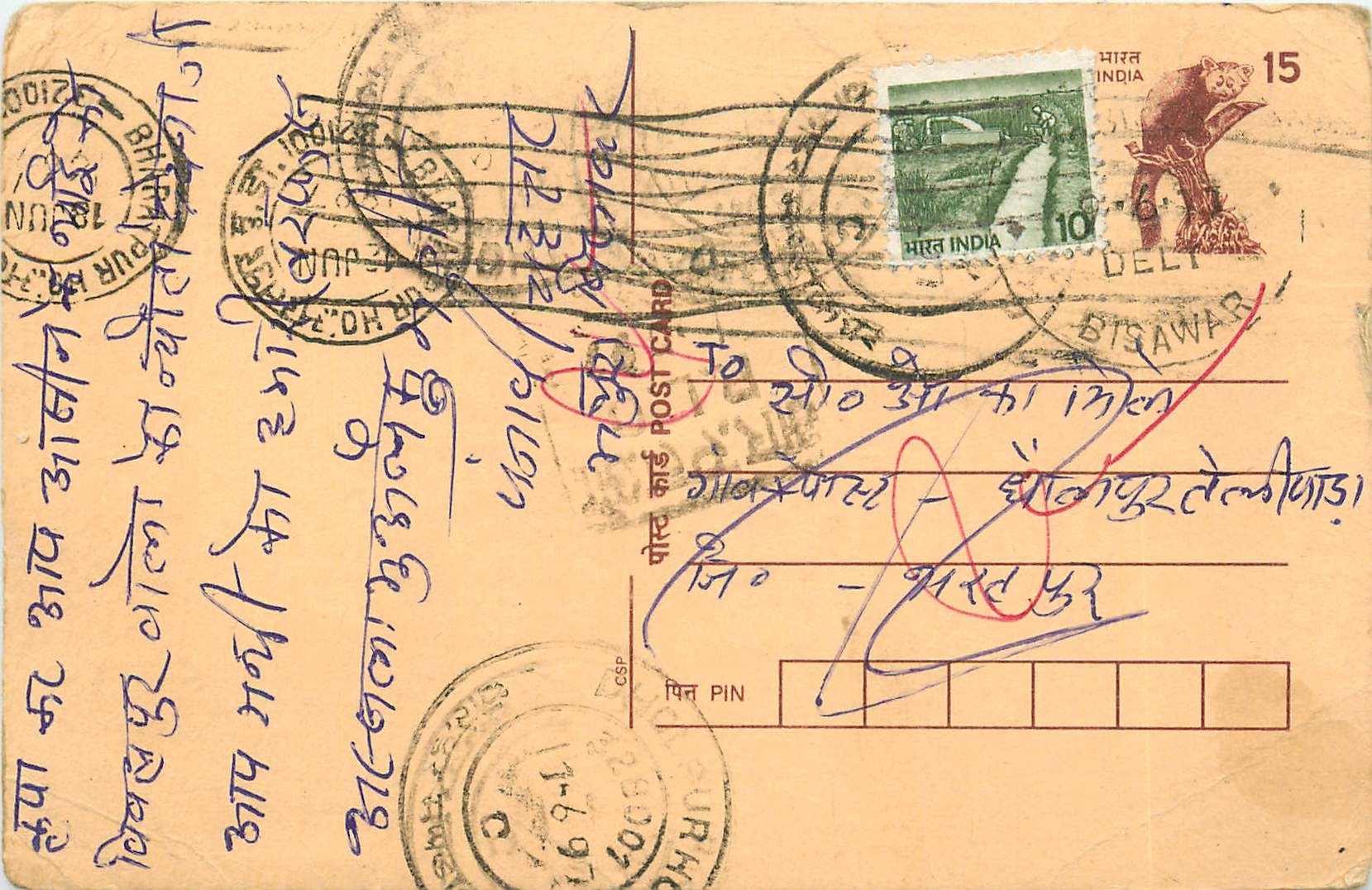 Inde India Cover Card Postal Stationary Singe Monkey Lemurien