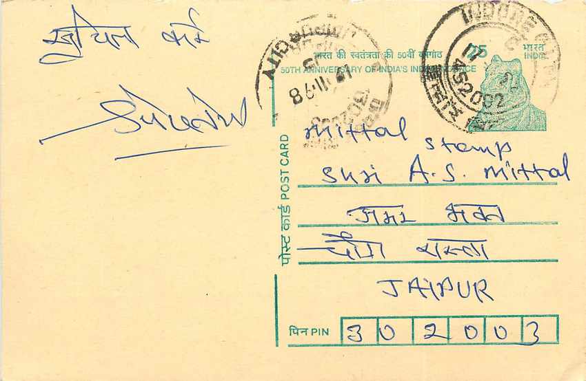Inde India Cover Card Postal Stationary Tigre