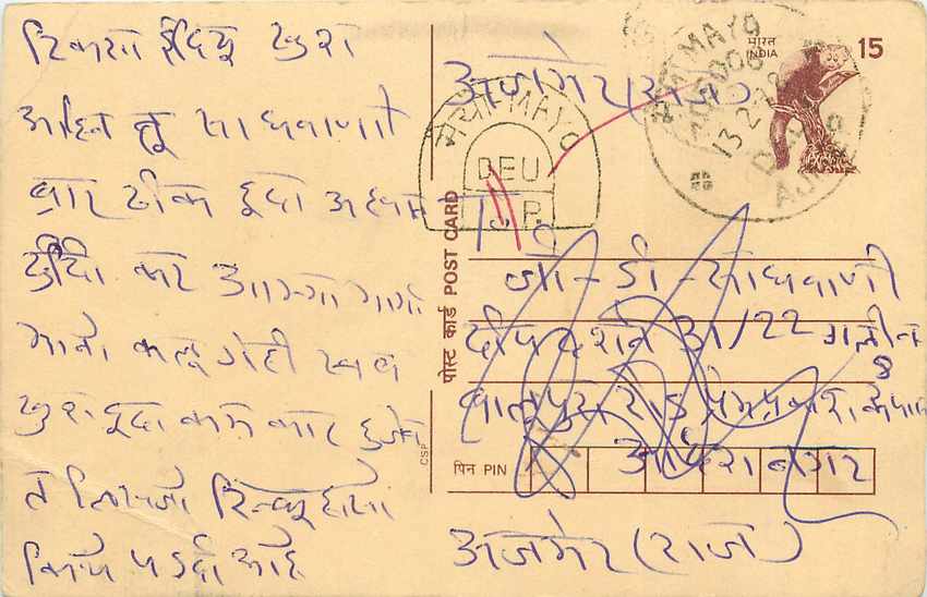 Inde India Cover Card Postal Stationary Singe Monkey Lemurien