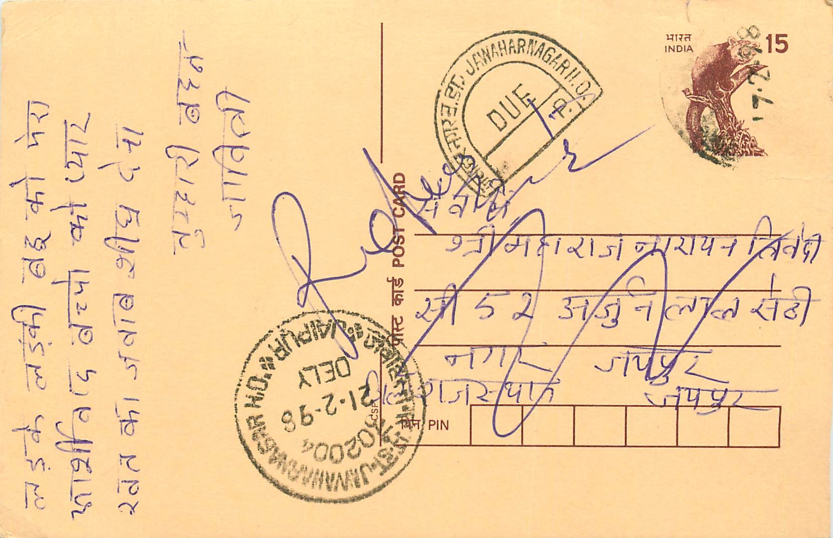 Inde India Cover Card Postal Stationary Singe Monkey Lemurien