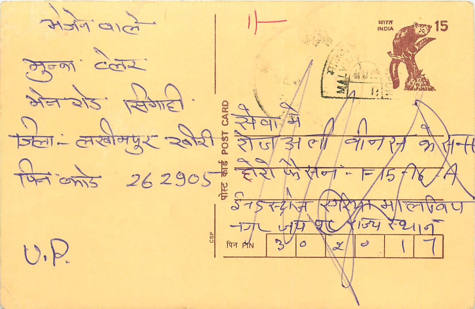 Inde India Cover Card Postal Stationary Singe Monkey Lemurien