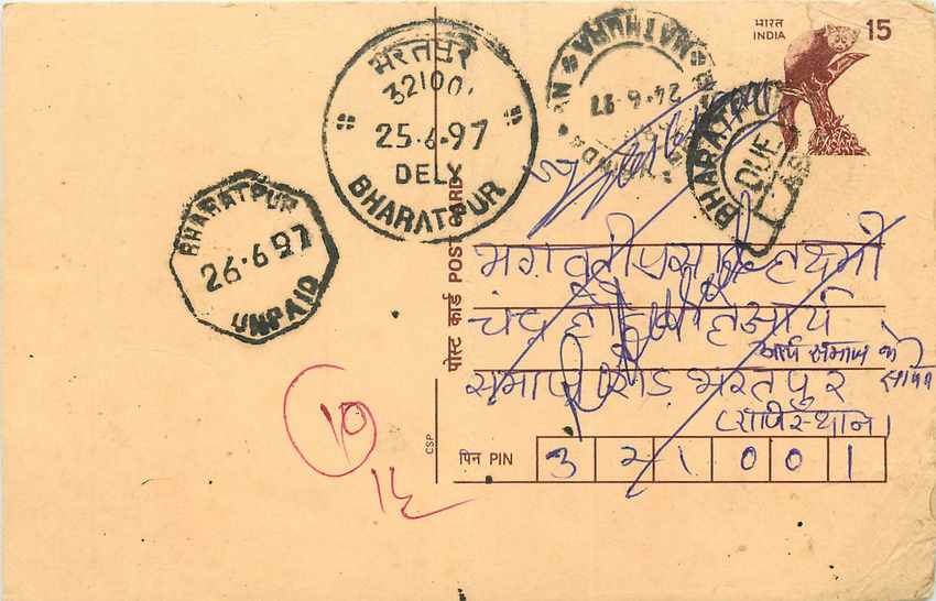 Inde India Cover Card Postal Stationary Singe Monkey Lemurien