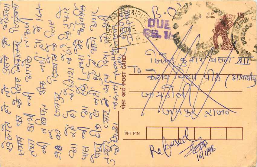 Inde India Cover Card Postal Stationary Singe Monkey Lemurien