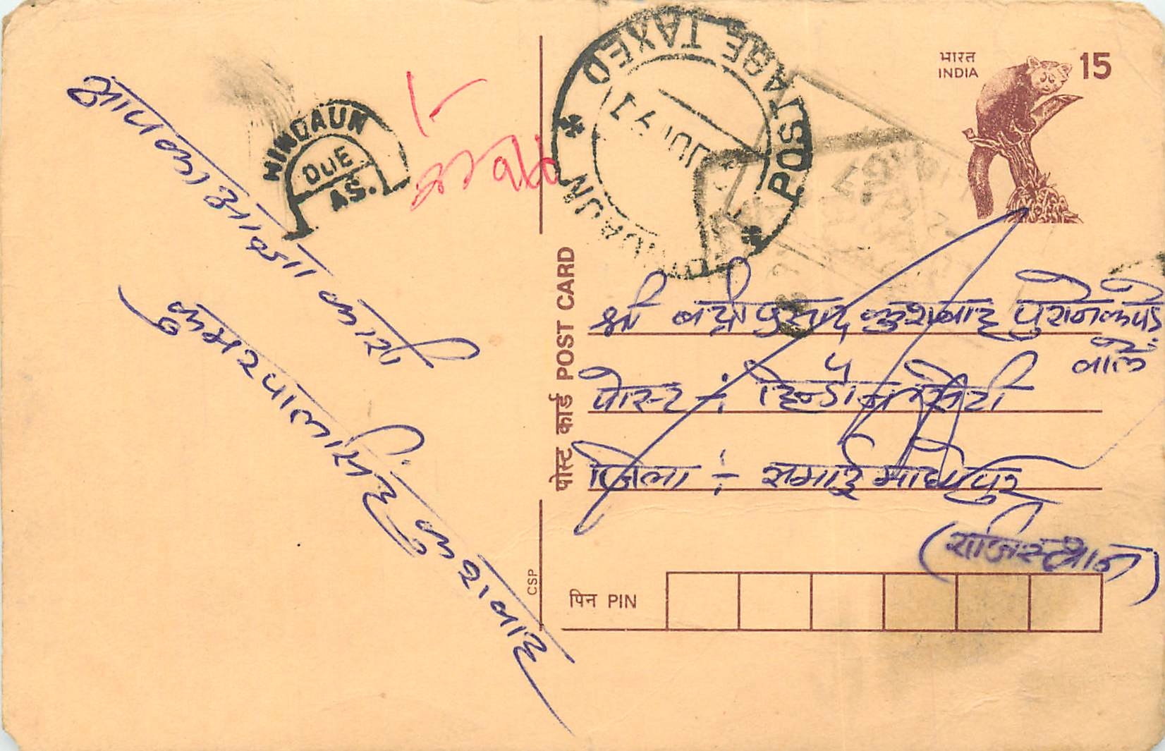 Inde India Cover Card Postal Stationary Singe Monkey Lemurien