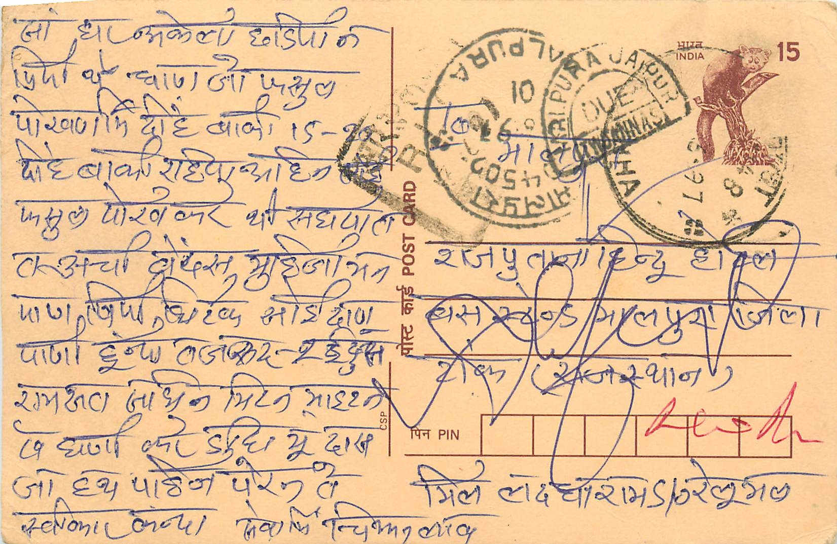 Inde India Cover Card Postal Stationary Singe Monkey Lemurien
