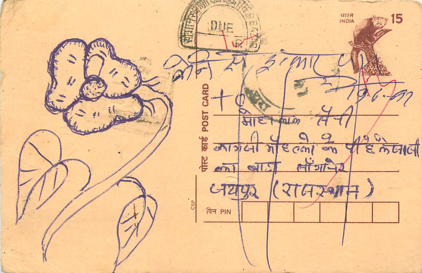 Inde India Cover Card Postal Stationary Singe Monkey Lemurien