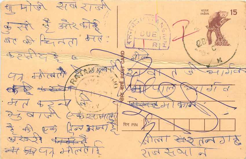 Inde India Cover Card Postal Stationary Singe Monkey Lemurien