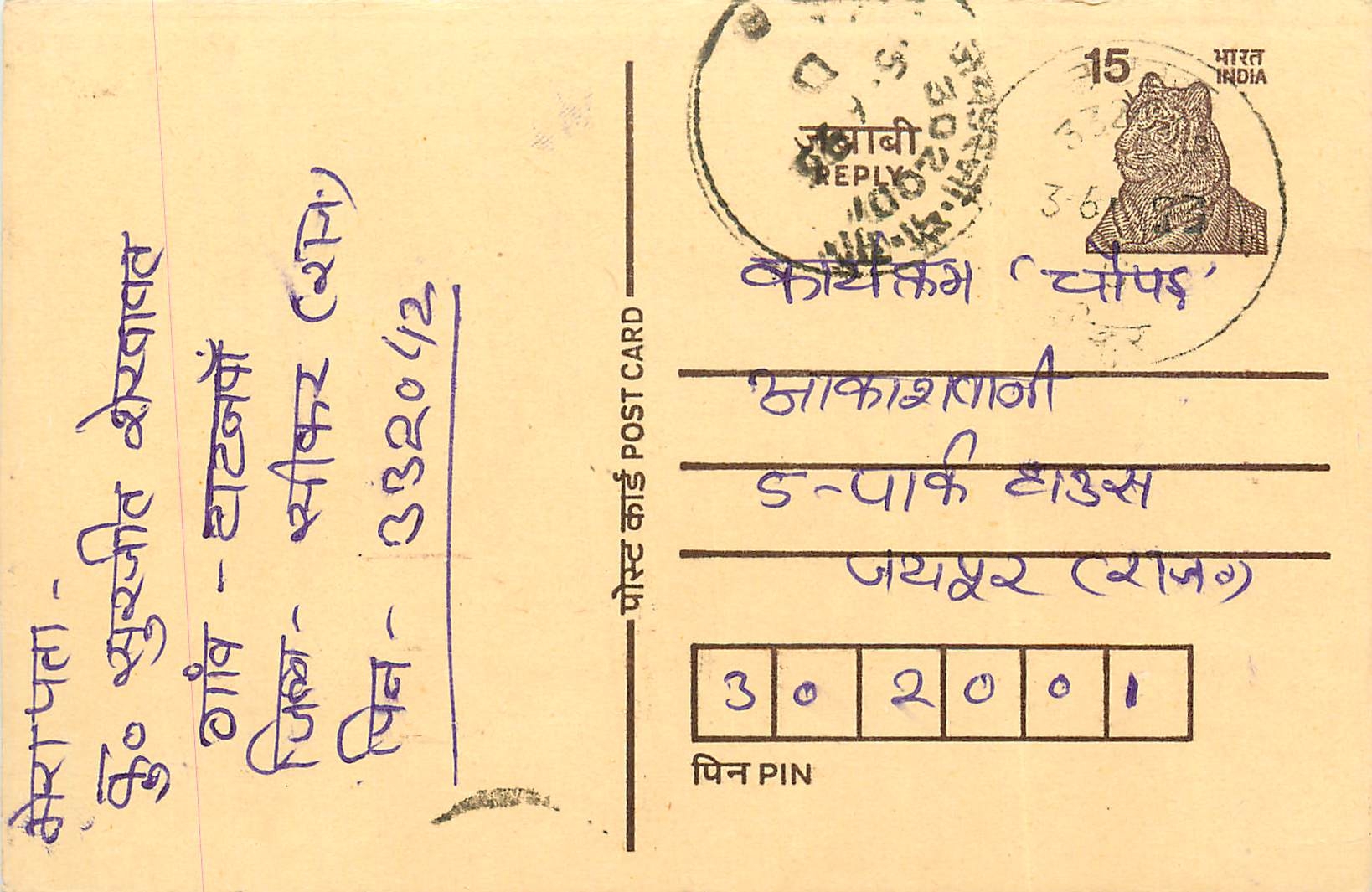 Inde India Cover Card Postal Stationary Tigre