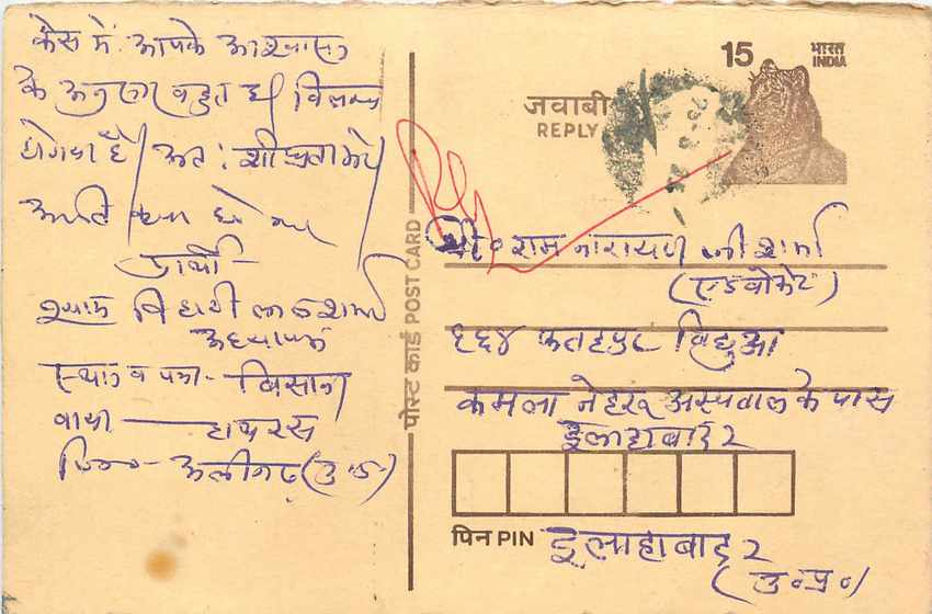Inde India Cover Card Postal Stationary Tigre
