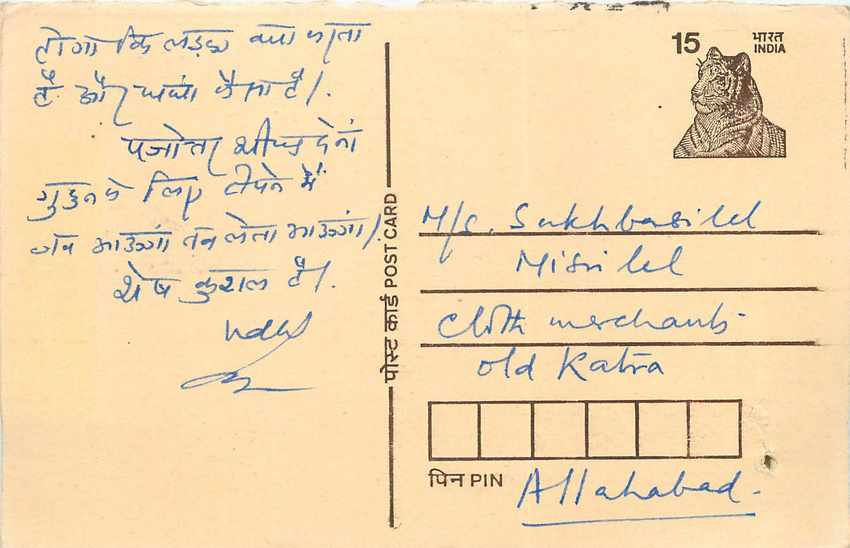 Inde India Cover Card Postal Stationary Tigre