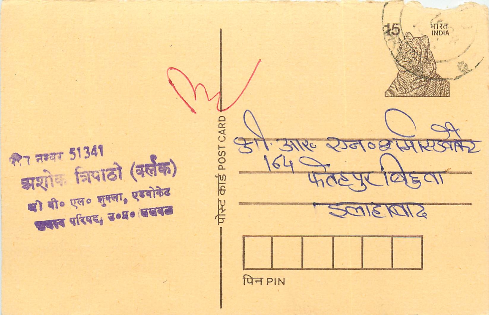 Inde India Cover Card Postal Stationary Tigre