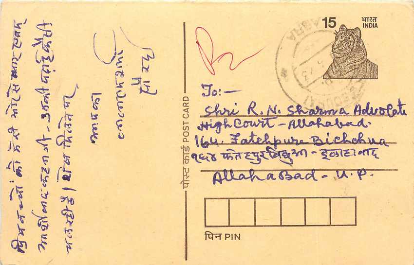 Inde India Cover Card Postal Stationary Tigre