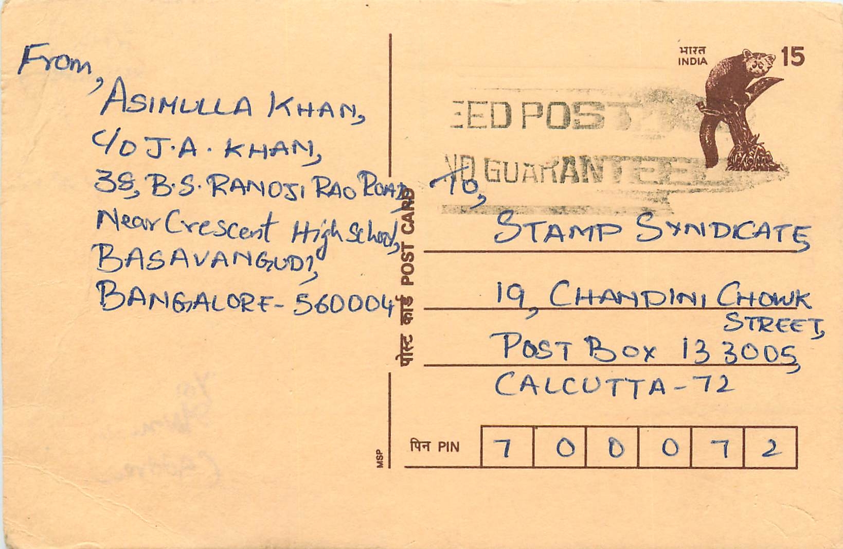 Inde India Cover Card Postal Stationary Singe Lemurien Monkey
