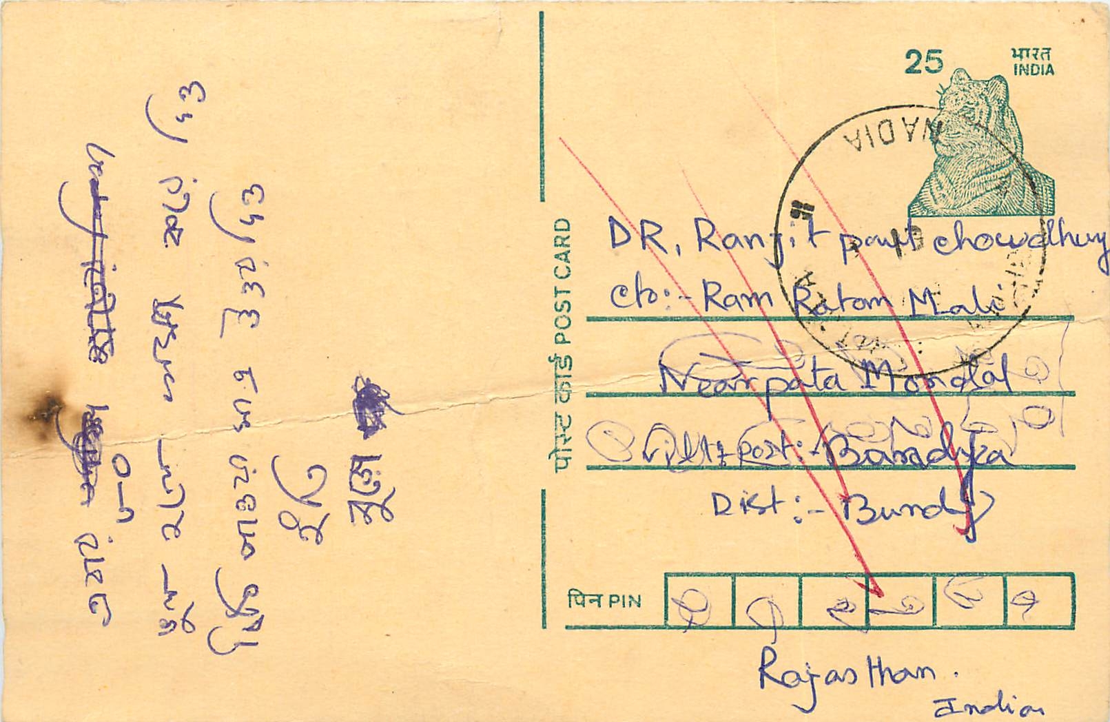 Inde India Cover Card Postal Stationary Tigre