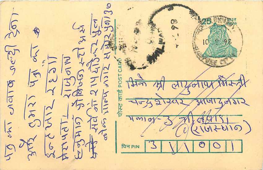 Inde India Cover Card Postal Stationary Tigre
