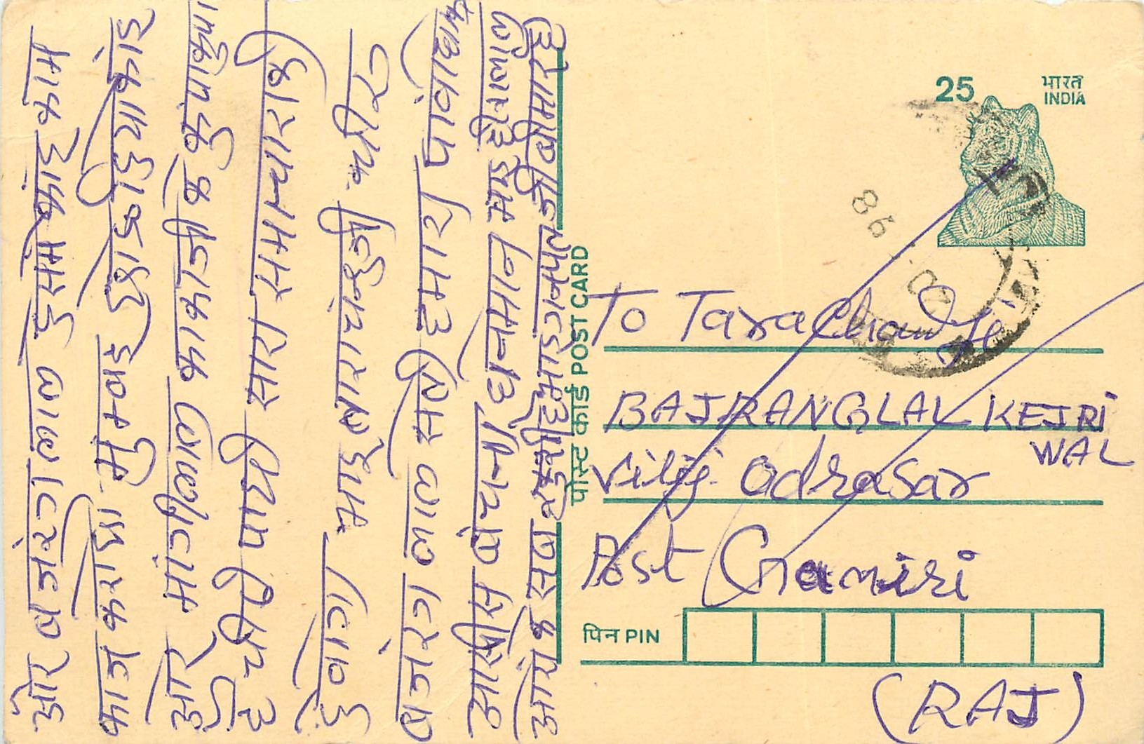 Inde India Cover Card Postal Stationary Tigre