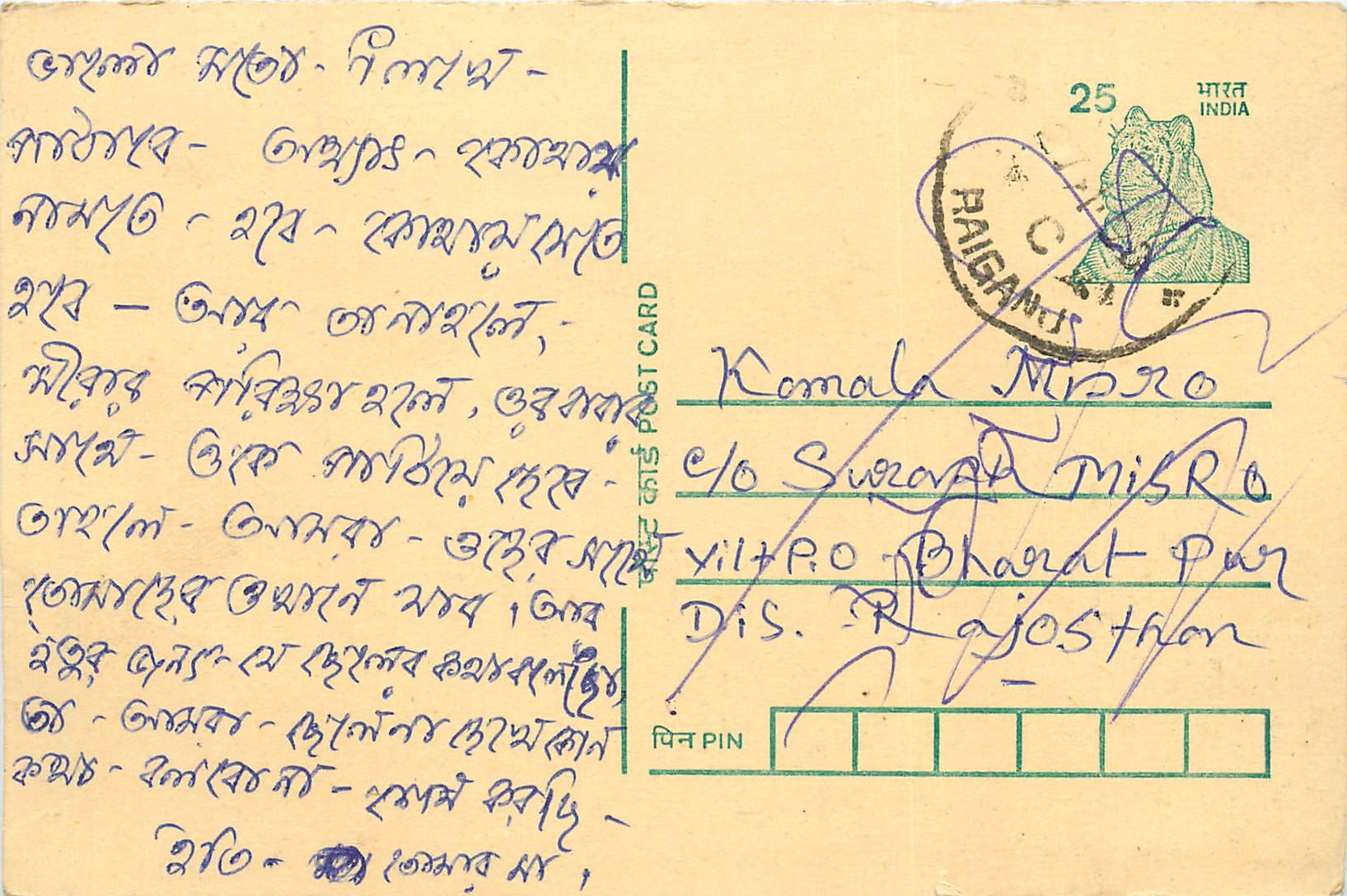 Inde India Cover Card Postal Stationary Tigre