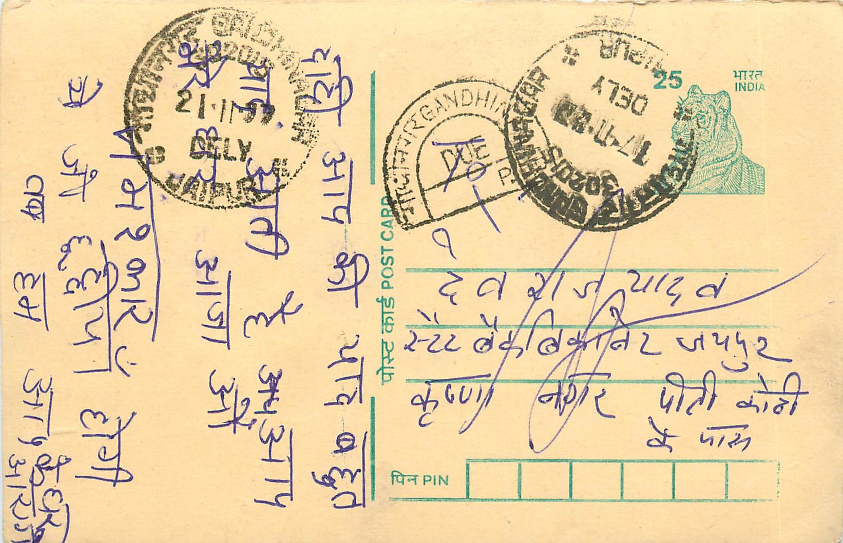 Inde India Cover Card Postal Stationary Tigre