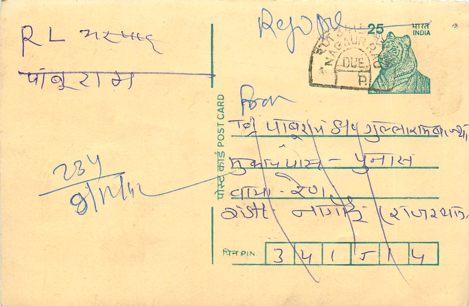 Inde India Cover Card Postal Stationary Tigre
