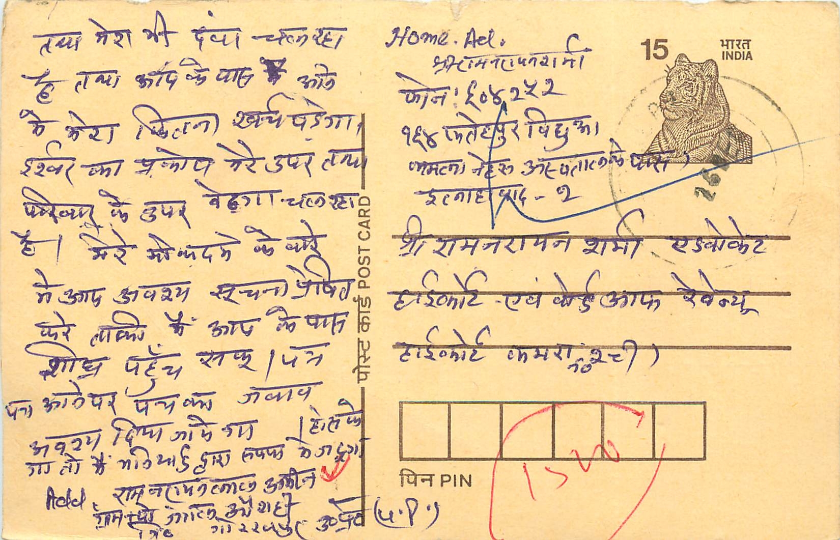 Inde India Cover Card Postal Stationary Tigre