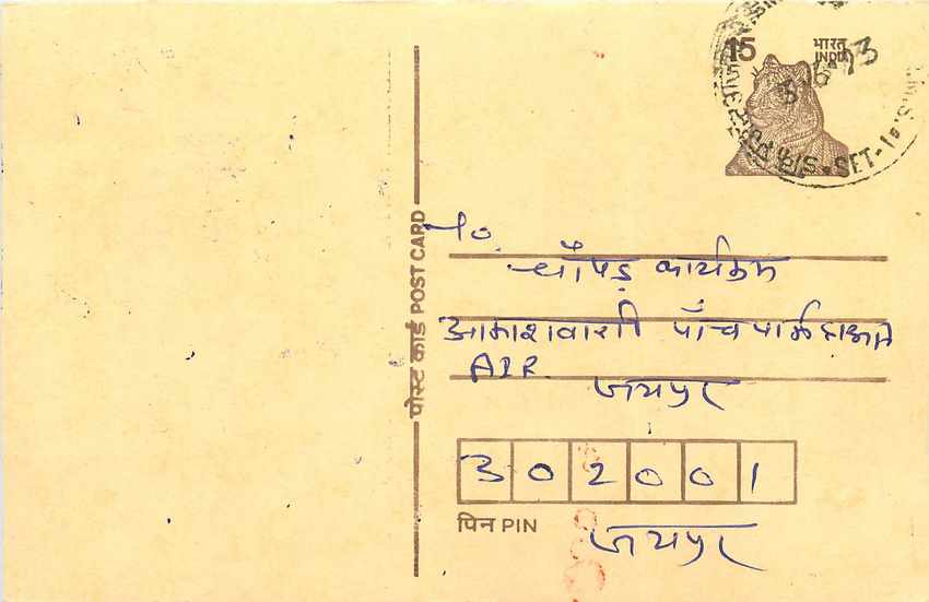 Inde India Cover Card Postal Stationary Tigre