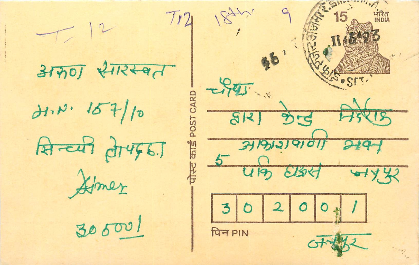 Inde India Cover Card Postal Stationary Tigre