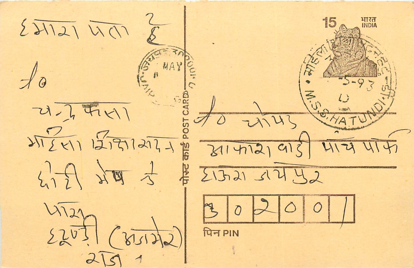 Inde India Cover Card Postal Stationary Tigre