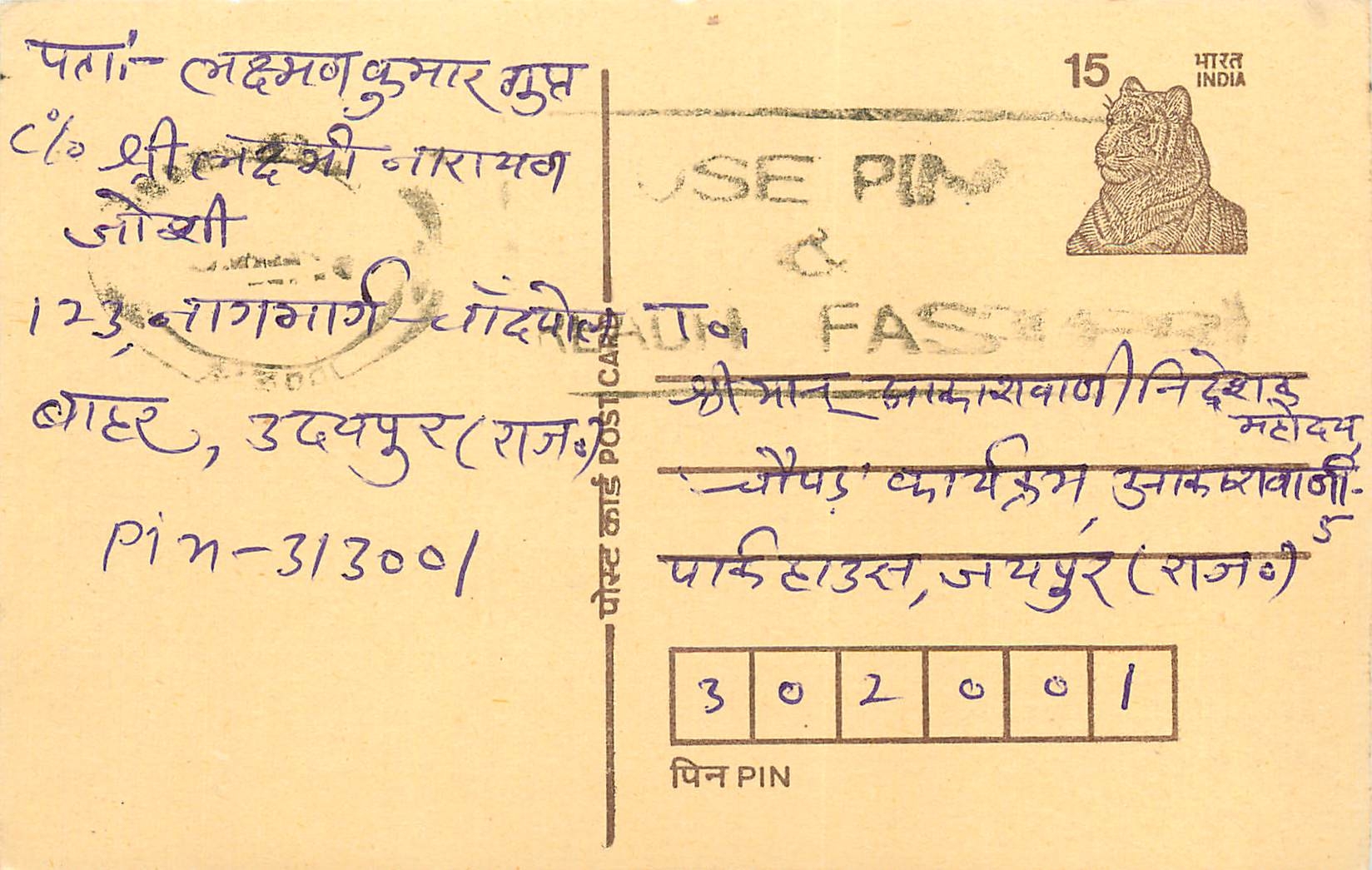 Inde India Cover Card Postal Stationary Tigre