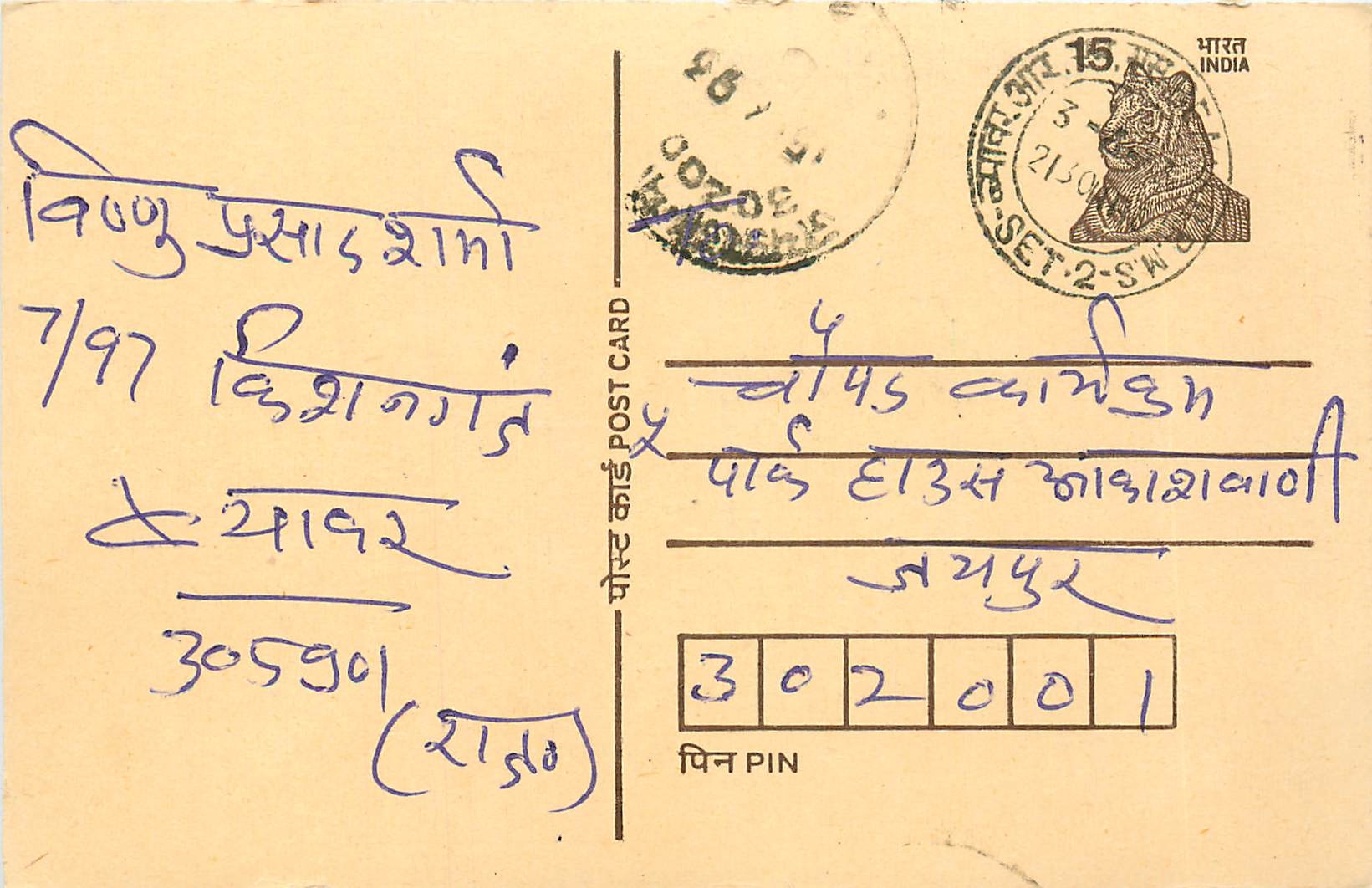 Inde India Cover Card Postal Stationary Tigre