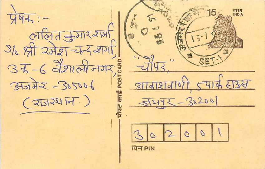Inde India Cover Card Postal Stationary Tigre