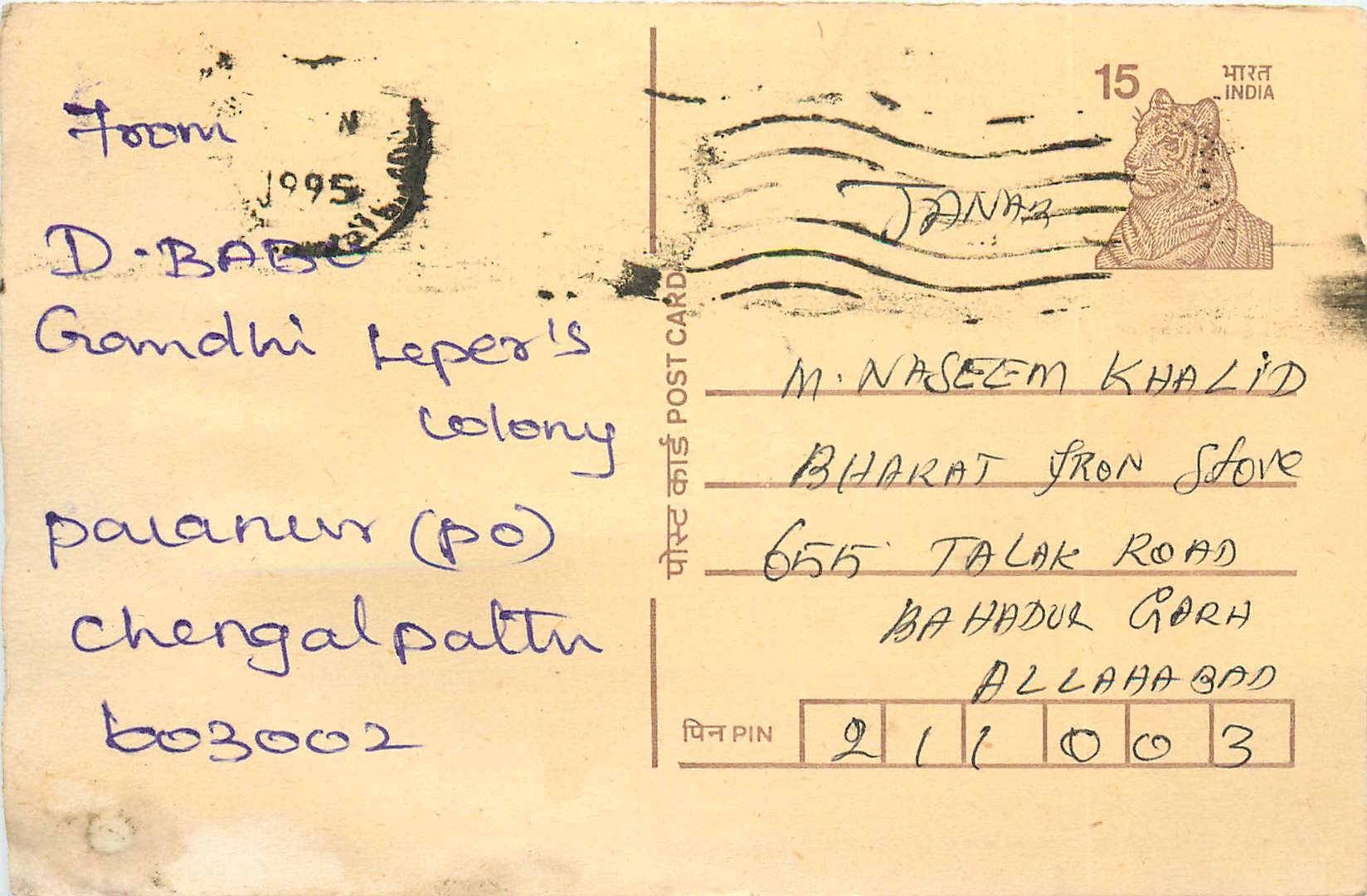 Inde India Cover Card Postal Stationary Tigre