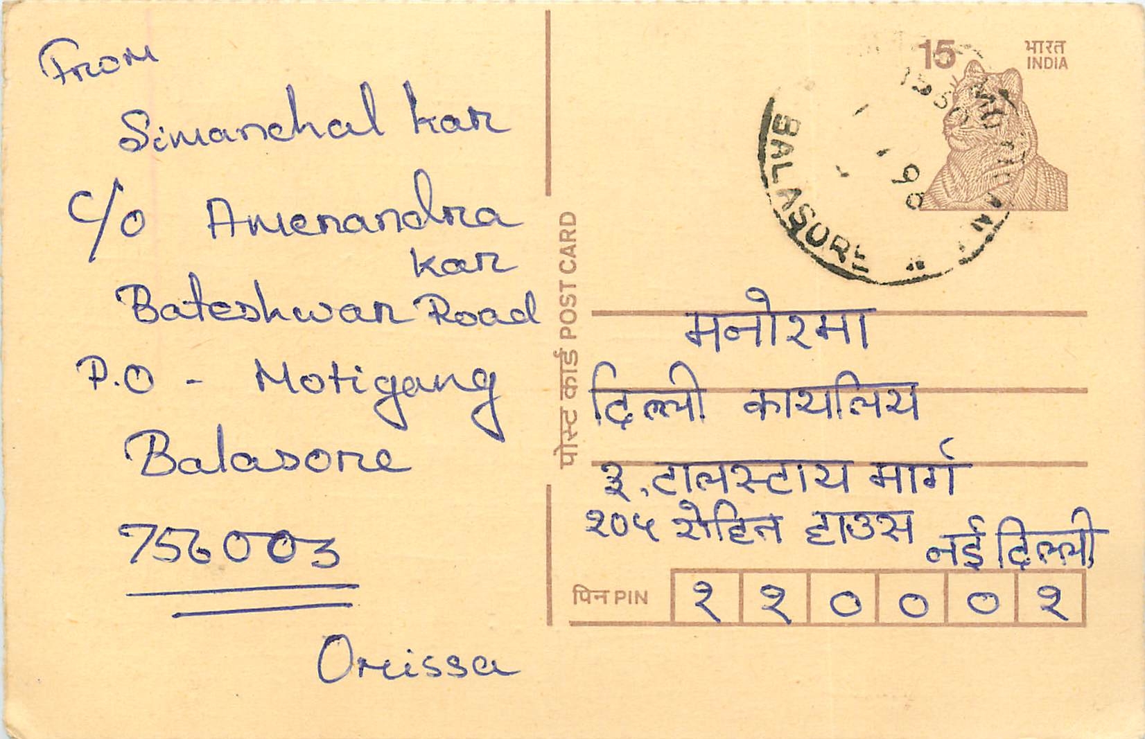 Inde India Cover Card Postal Stationary Tigre