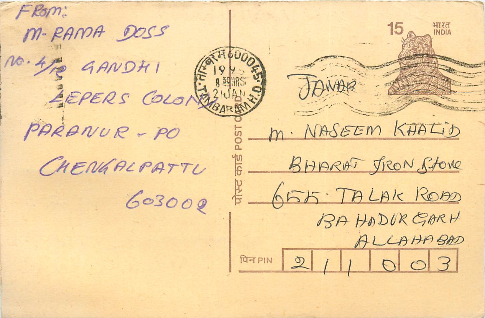 Inde India Cover Card Postal Stationary Tigre