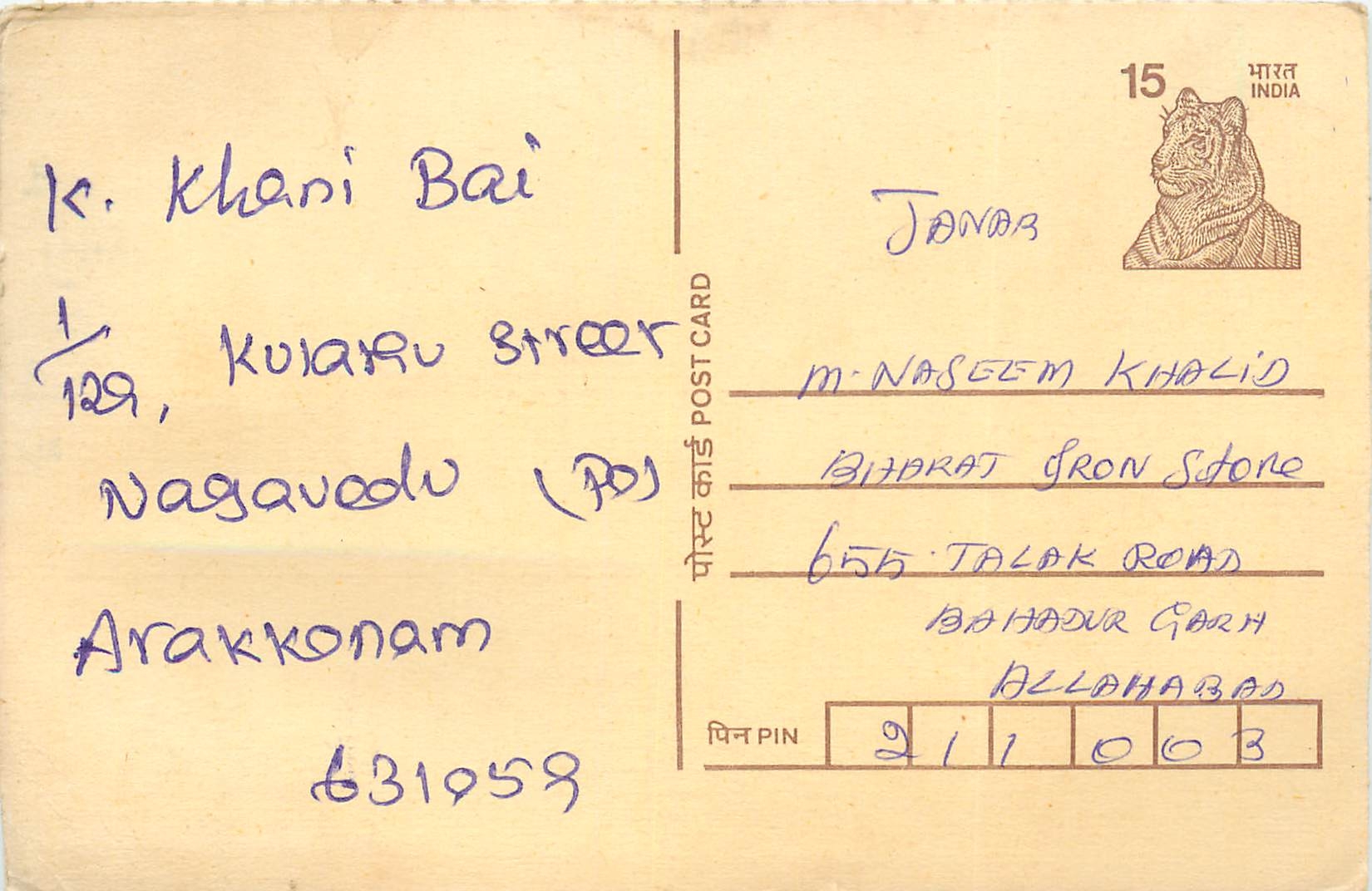 Inde India Cover Card Postal Stationary Tigre