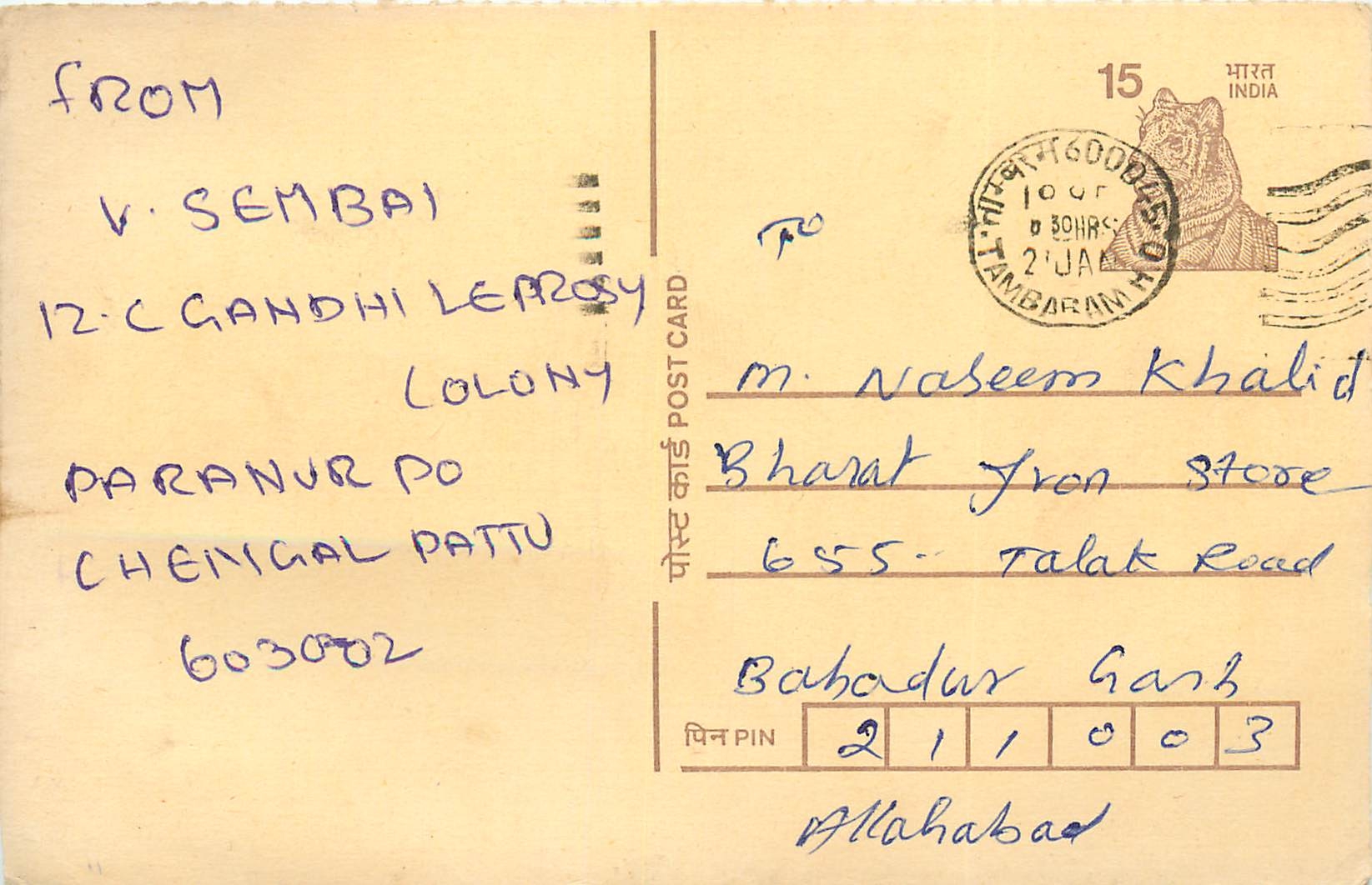 Inde India Cover Card Postal Stationary Tigre