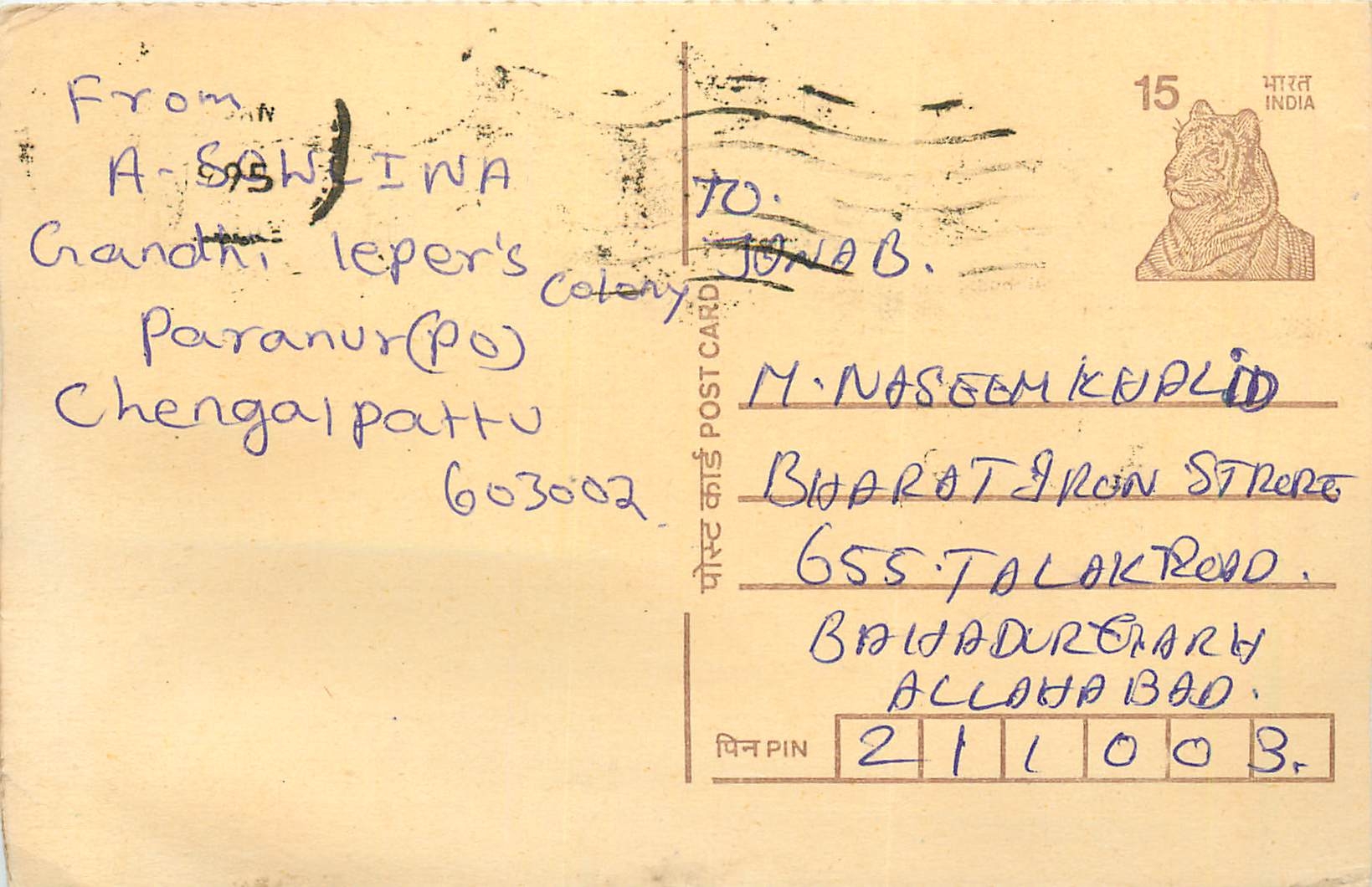 Inde India Cover Card Postal Stationary Tigre