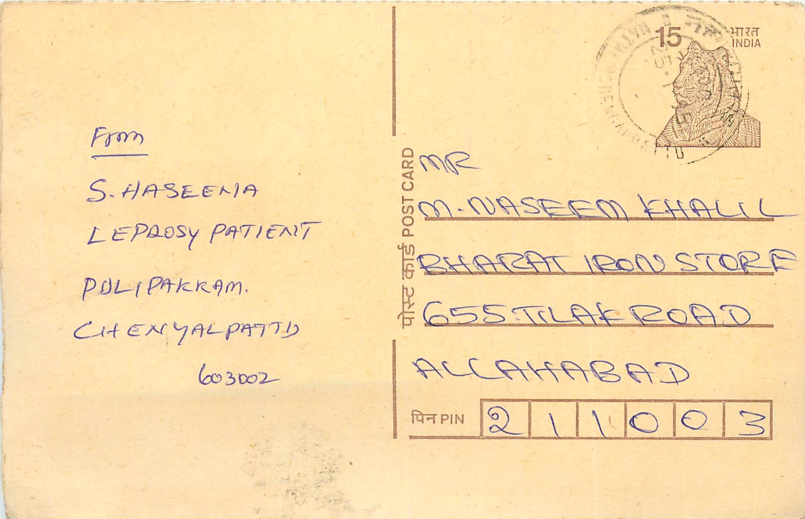 Inde India Cover Card Postal Stationary Tigre