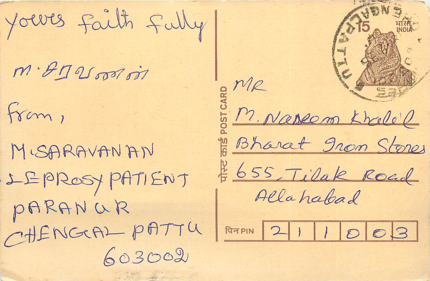 Inde India Cover Card Postal Stationary Tigre