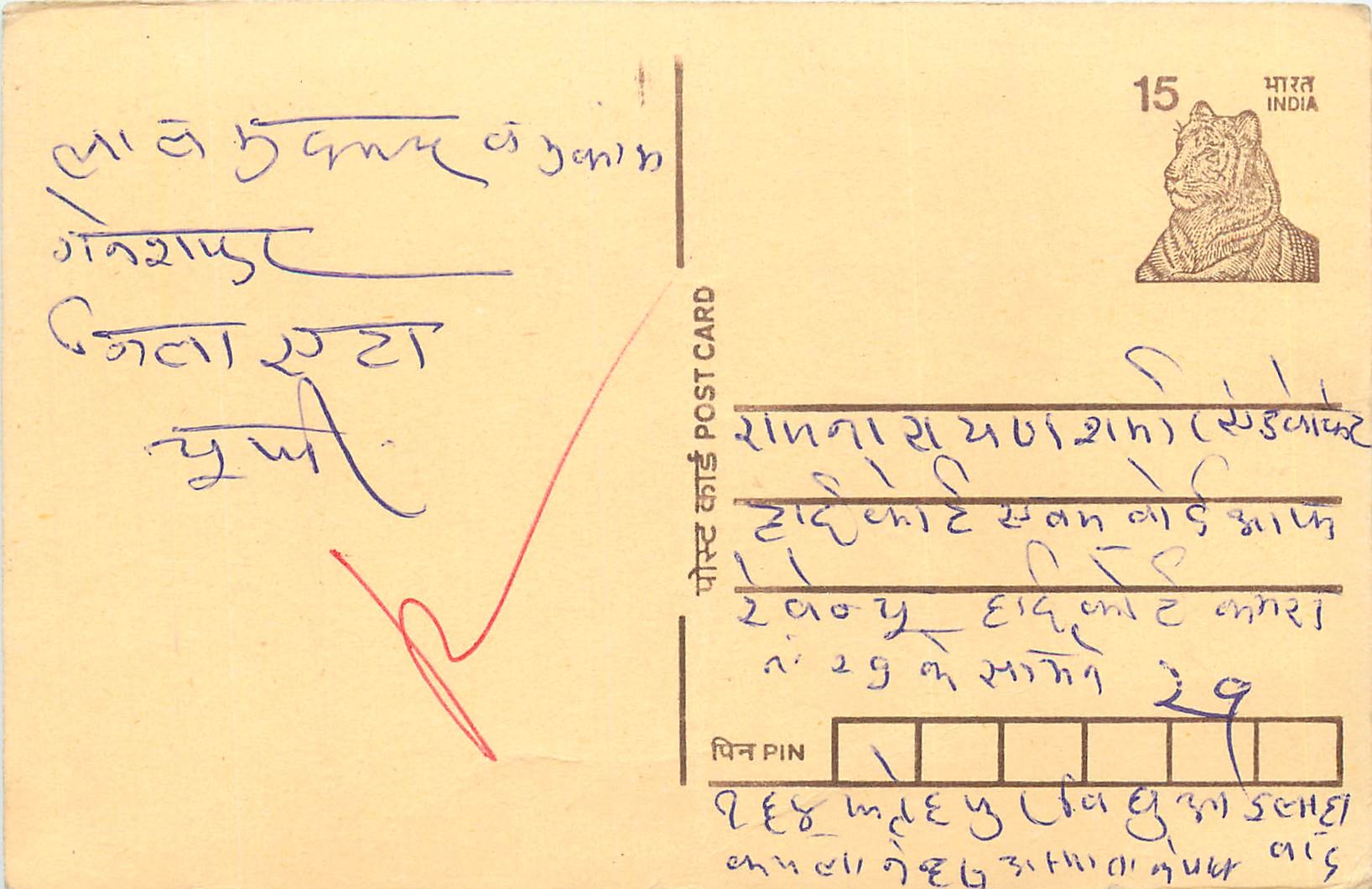 Inde India Cover Card Tigre Tiger