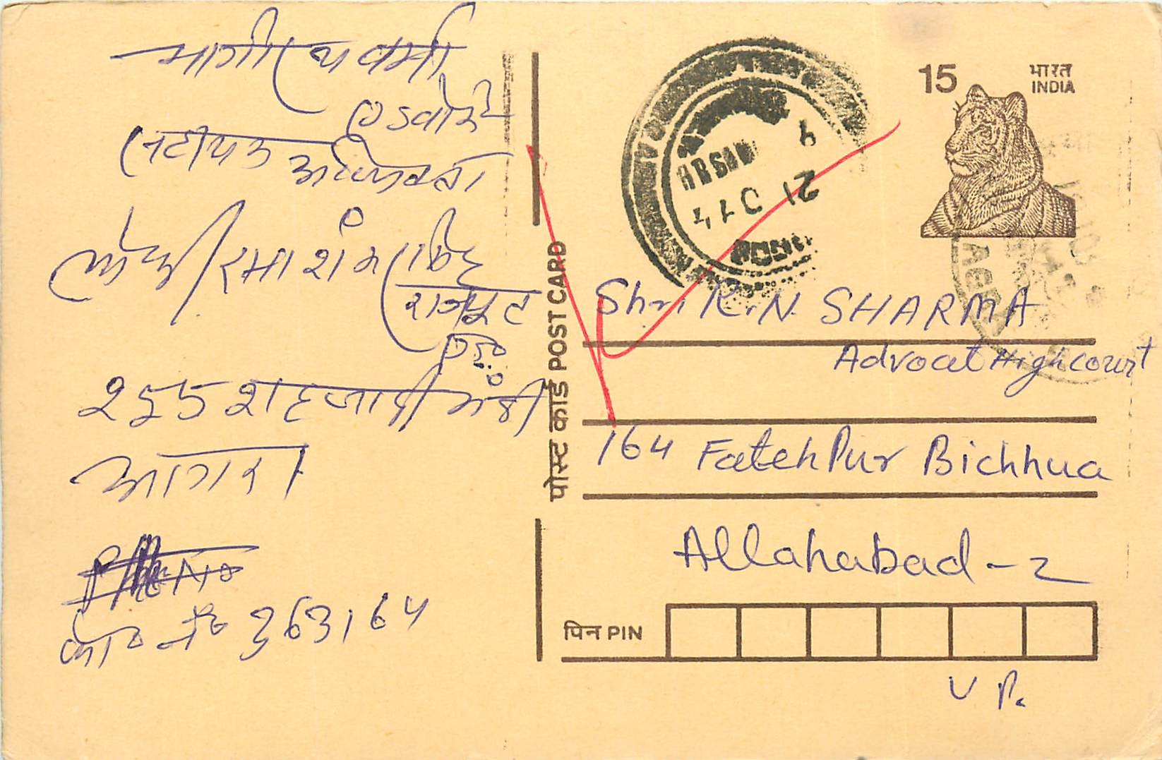 Inde India Cover Card Tigre Tiger