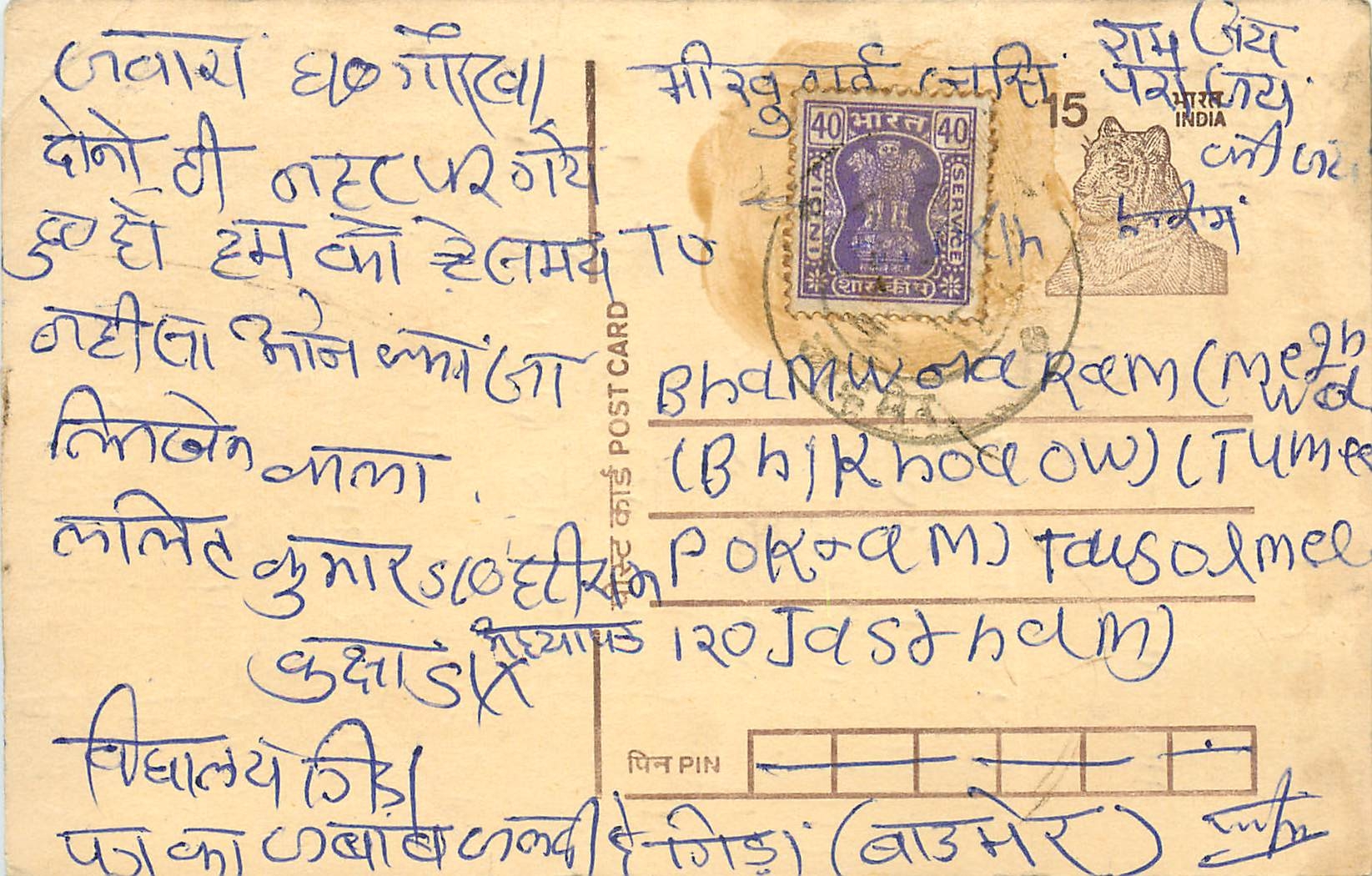 Inde India Cover Card Tigre Tiger