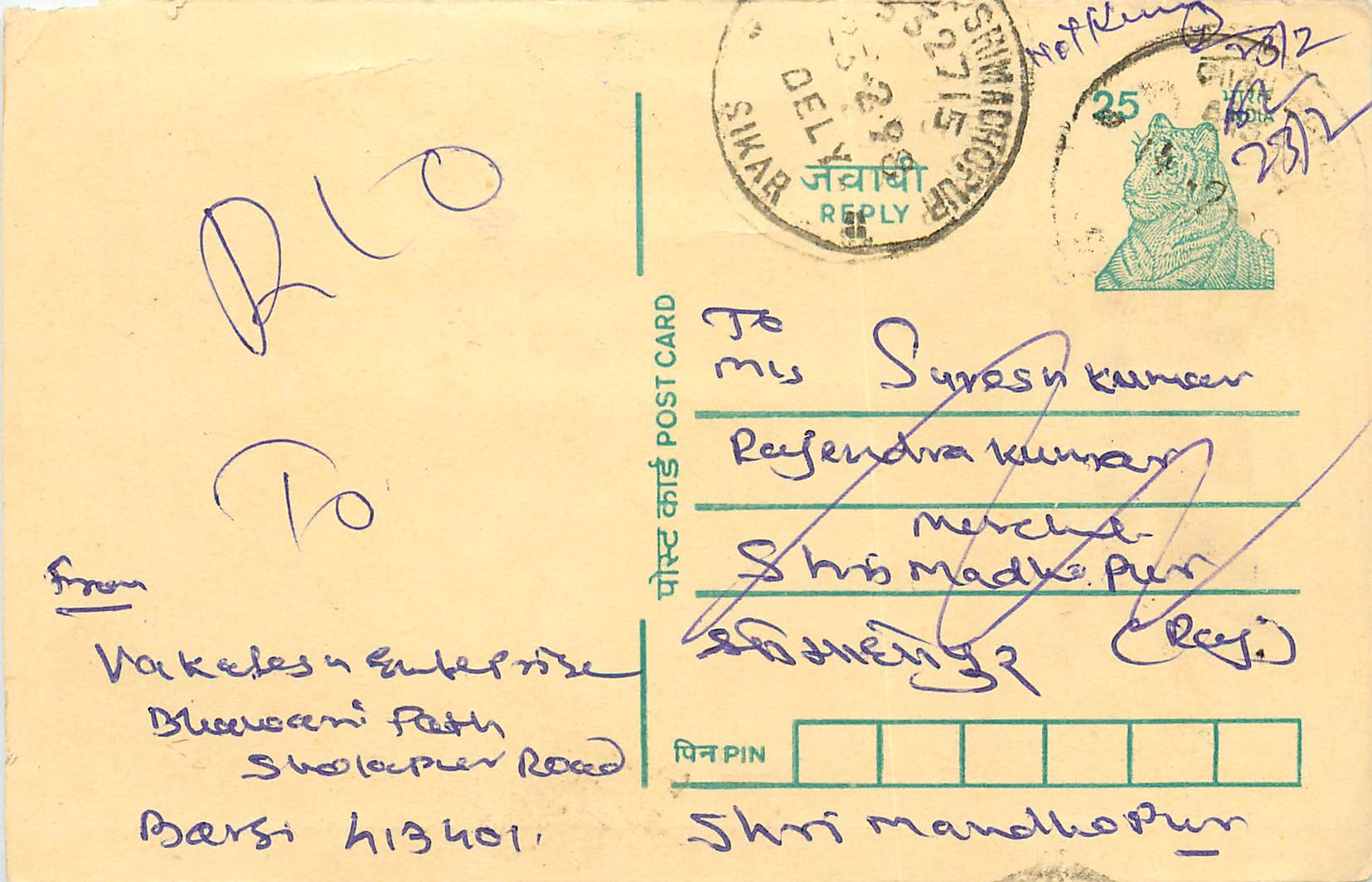 Inde India Cover Card Tigre Tiger
