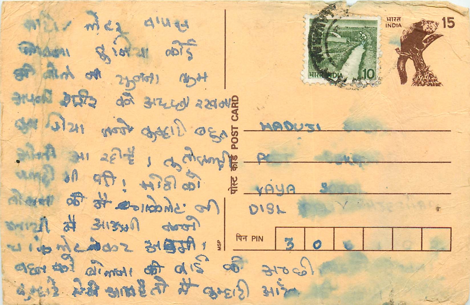 Inde India Cover Card Postal Stationary Singe Monkey Lemurien