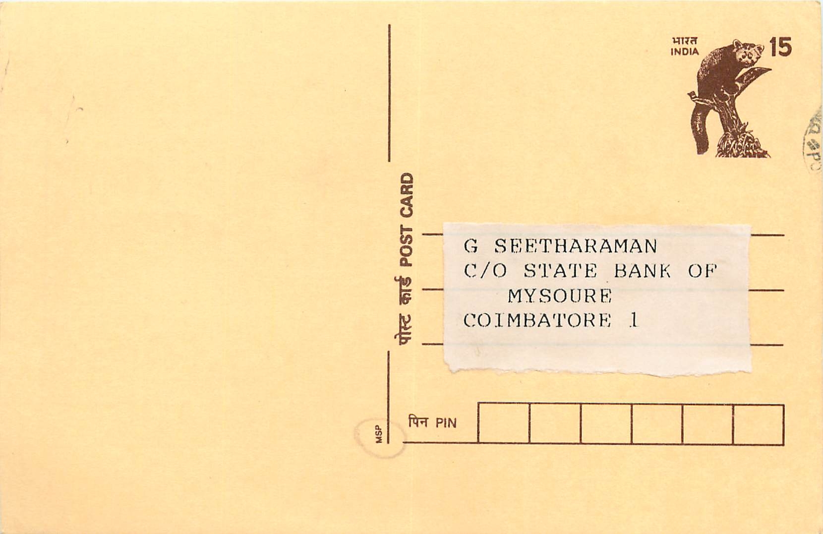 Inde India Cover Card Postal Stationary Singe Monkey Lemurien