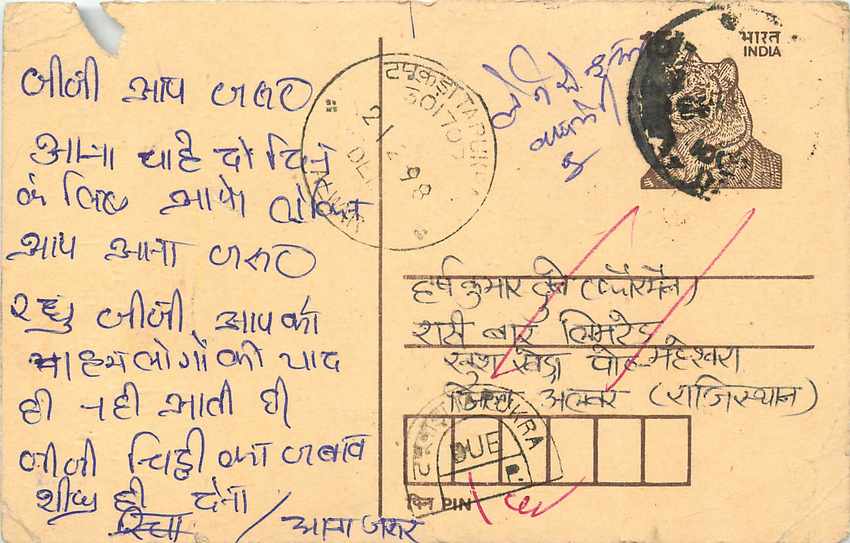 Inde India Entier Postal Stationary Tigre