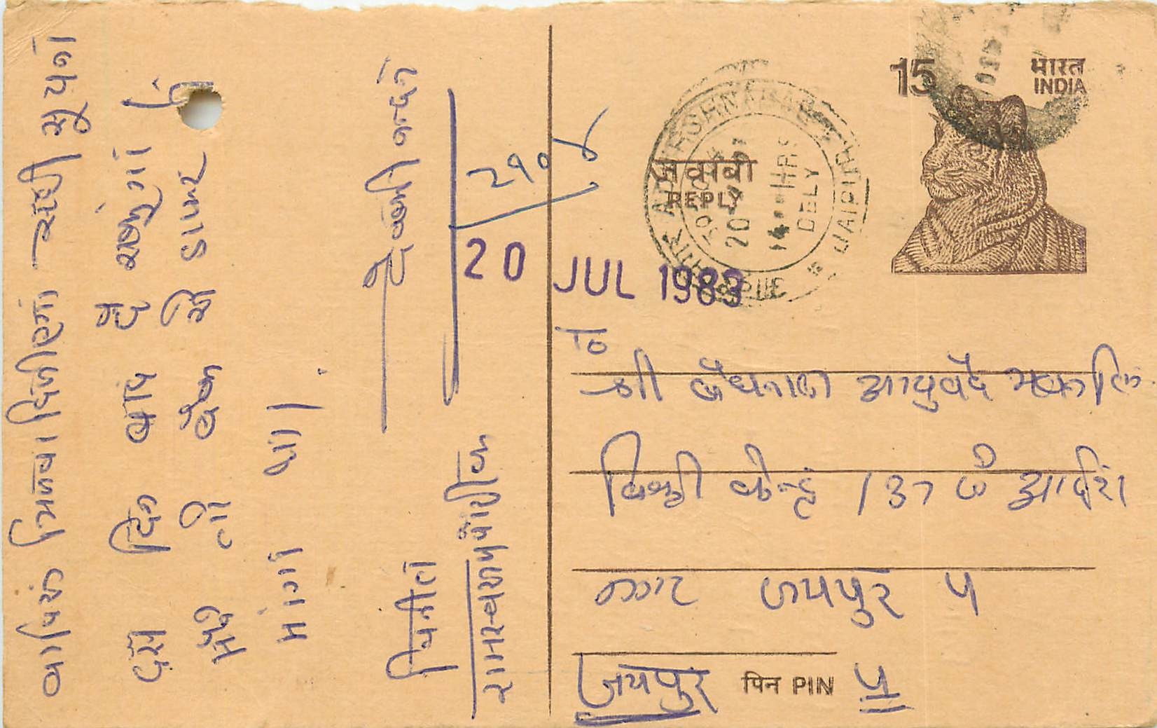 Inde India Entier Postal Stationary Tigre